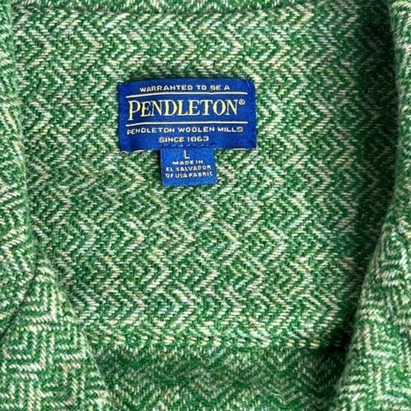 Pendleton Wool Pointed CollarJacket Shacket Green Herringbone Size Large - Picture 8 of 9